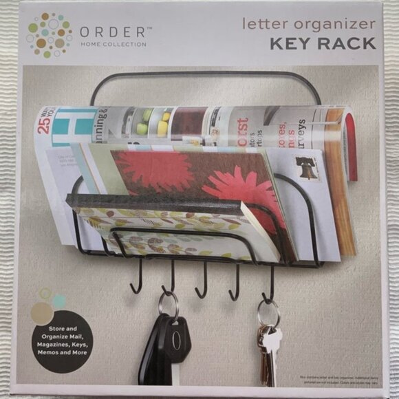 Order Home Wall Organizer Key Rack 5 Hooks and Mail Organizer Metal Black - Picture 2 of 9